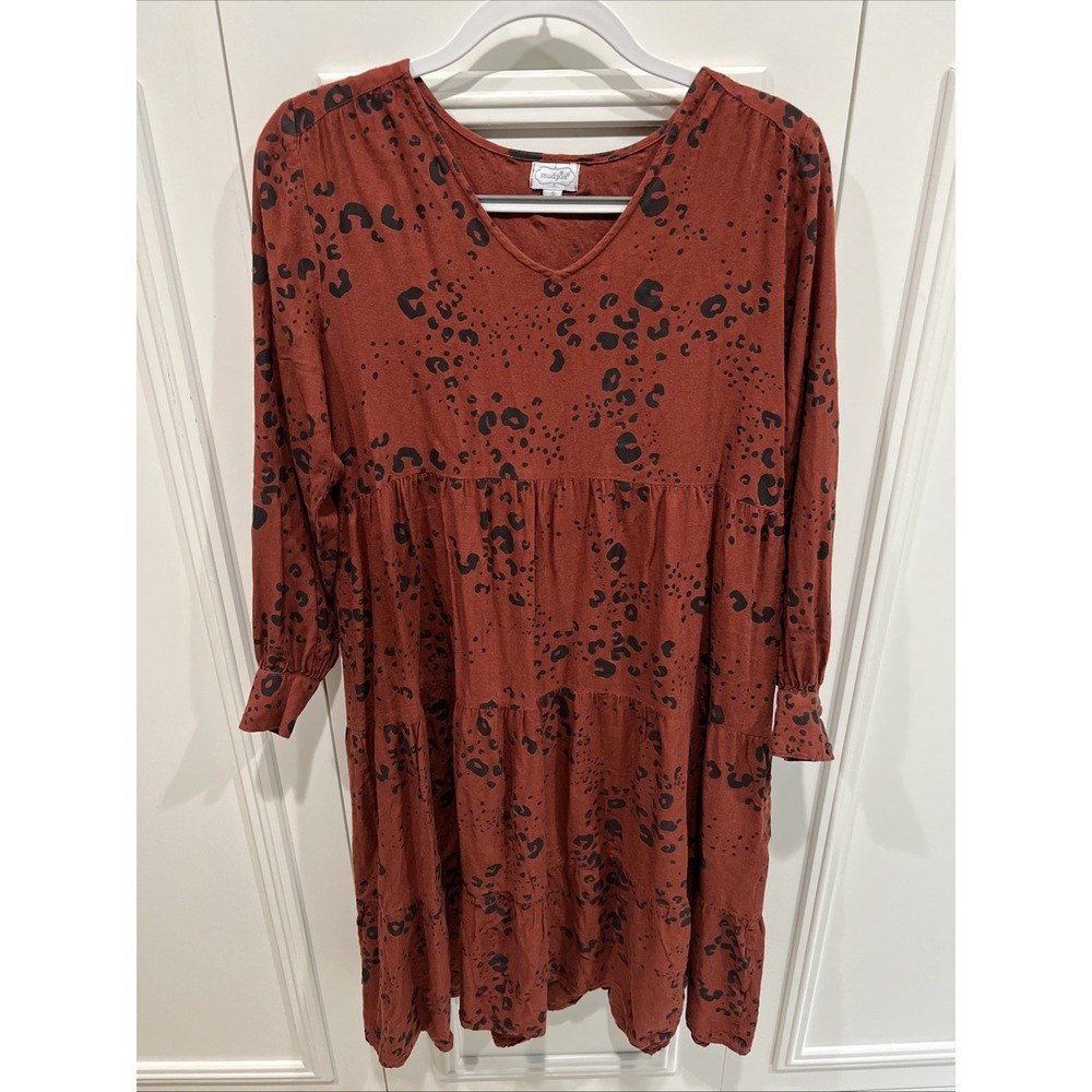 Mud Pie Cheetah Print Tiered Midi Dress Brown & Black Western Prairie Country